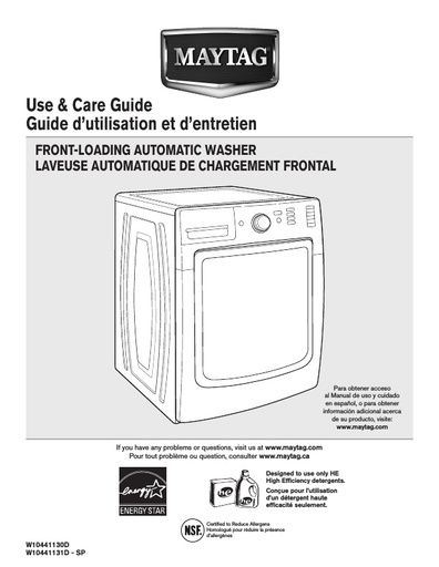 Maytag MHW4200BW Maxima Washing Machine User Instructions