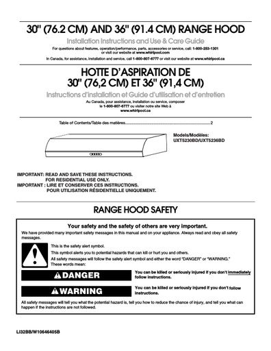 Maytag UXT5230BDW Cooker Hood User Instructions